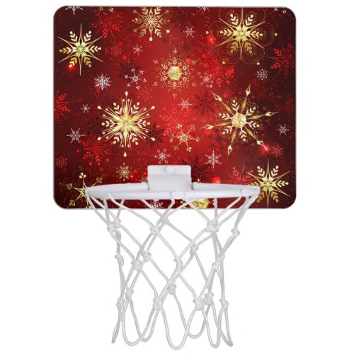 Christmas Golden Snowflakes on Red Background Mini Basketball Hoop