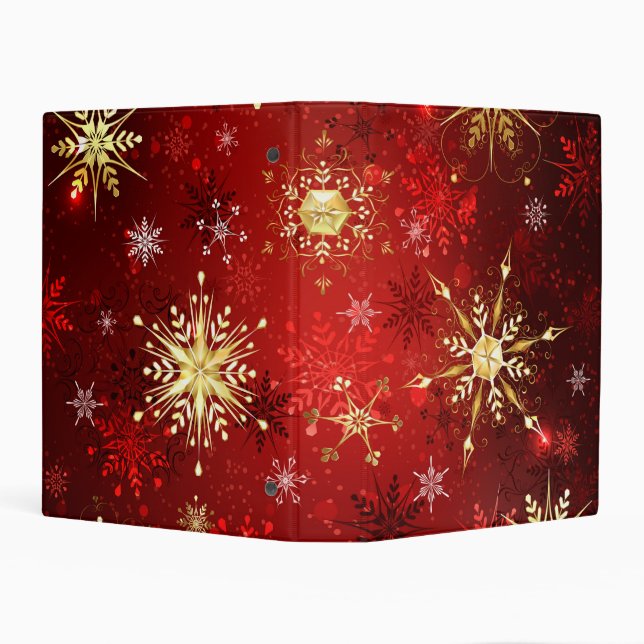 Christmas Golden Snowflakes on Red Background Mini Binder (Background)
