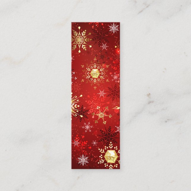 Christmas Golden Snowflakes on Red Background Mini Business Card (Front)