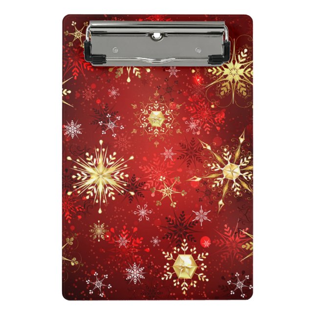 Christmas Golden Snowflakes on Red Background Mini Clipboard (Front)