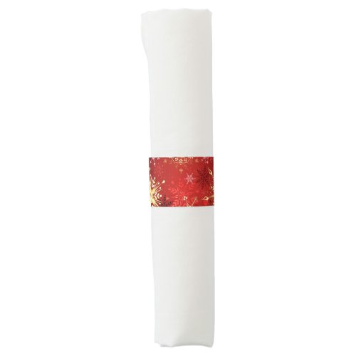 Christmas Golden Snowflakes on Red Background Napkin Bands