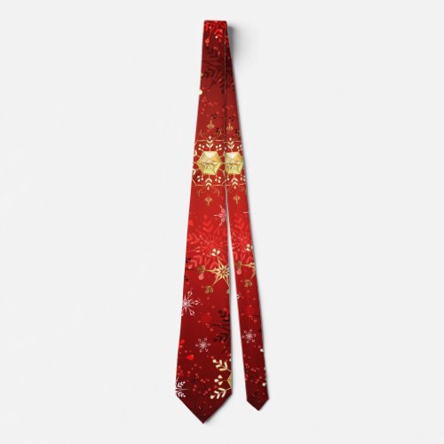 Christmas Golden Snowflakes on Red Background Neck Tie