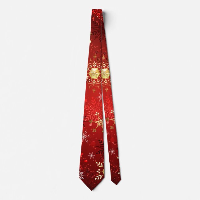 Christmas Golden Snowflakes on Red Background Neck Tie (Front)