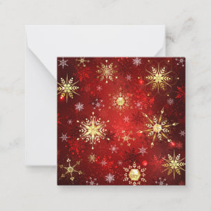 Christmas Golden Snowflakes on Red Background Note Card