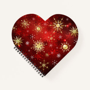 Christmas Golden Snowflakes on Red Background Notebook