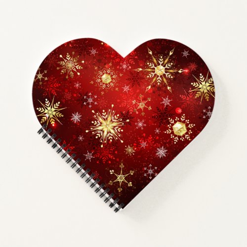 Christmas Golden Snowflakes on Red Background Notebook