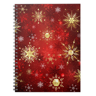 Christmas Golden Snowflakes on Red Background Notebook