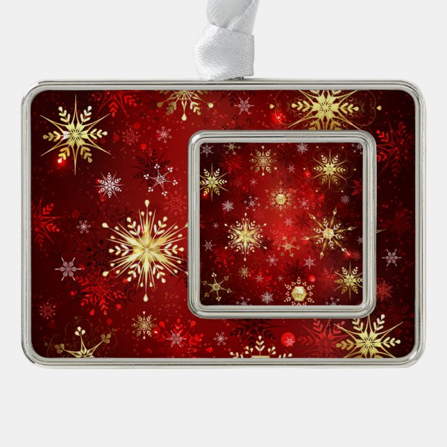 Christmas Golden Snowflakes on Red Background Ornament (Front)