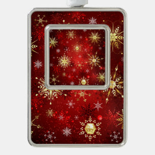 Christmas Golden Snowflakes on Red Background Ornament