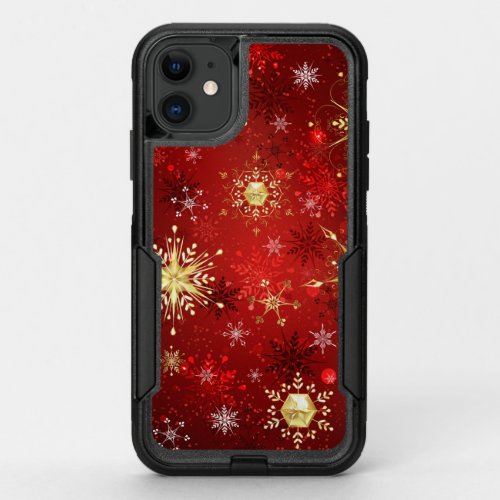 Christmas Golden Snowflakes on Red Background OtterBox Commuter iPhone 11 Case