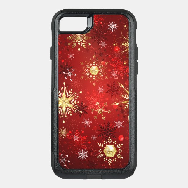 Christmas Golden Snowflakes on Red Background Otterbox iPhone Case (Back)