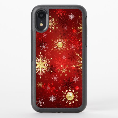 Christmas Golden Snowflakes on Red Background OtterBox Symmetry iPhone XR Case