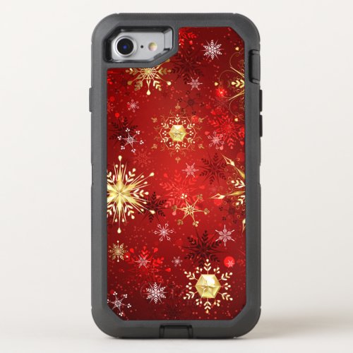 Christmas Golden Snowflakes on Red Background OtterBox Defender iPhone SE87 Case