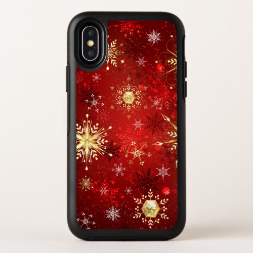 Christmas Golden Snowflakes on Red Background OtterBox Symmetry iPhone XS Case