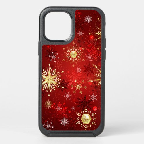 Christmas Golden Snowflakes on Red Background OtterBox Symmetry iPhone 12 Case