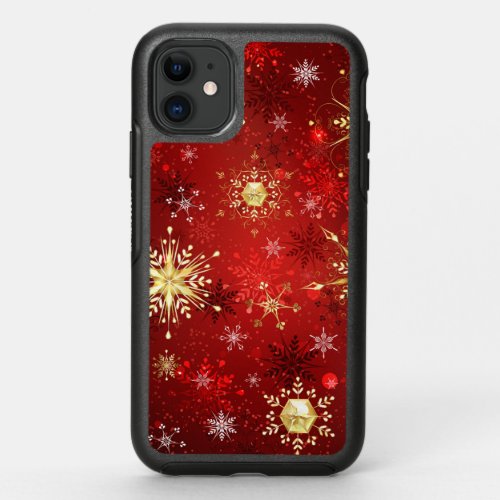 Christmas Golden Snowflakes on Red Background OtterBox Symmetry iPhone 11 Case