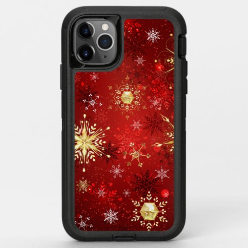 Christmas Golden Snowflakes on Red Background OtterBox Defender iPhone 11 Pro Max Case