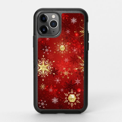 Christmas Golden Snowflakes on Red Background OtterBox Symmetry iPhone 11 Pro Case