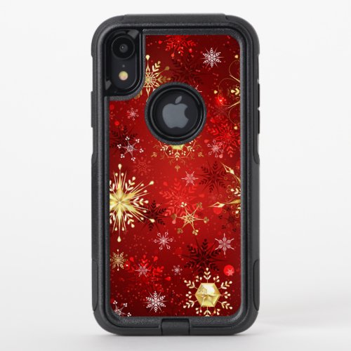 Christmas Golden Snowflakes on Red Background OtterBox Commuter iPhone XR Case