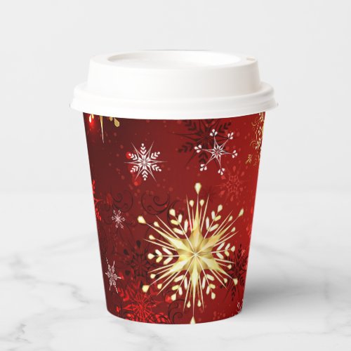 Christmas Golden Snowflakes on Red Background Paper Cups