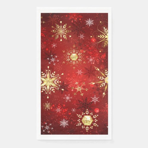 Christmas Golden Snowflakes on Red Background Paper Guest Towels