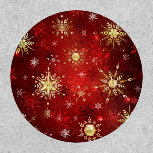 Christmas Golden Snowflakes on Red Background Patch