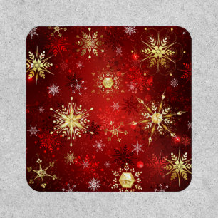 Christmas Golden Snowflakes on Red Background Patch
