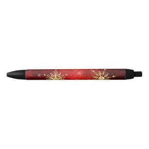 Christmas Golden Snowflakes on Red Background Pen