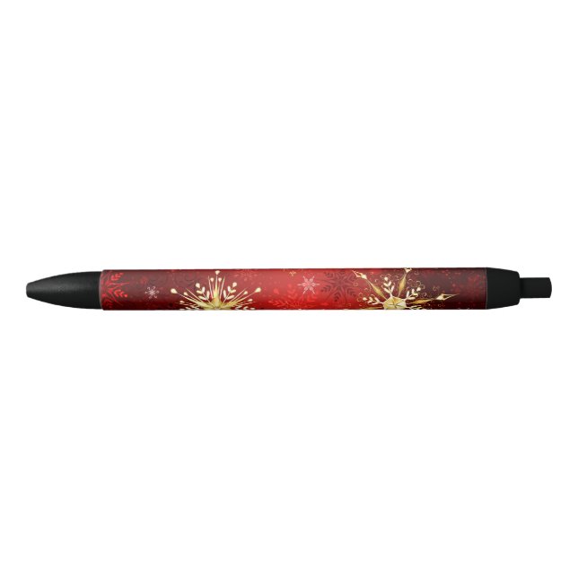 Christmas Golden Snowflakes on Red Background Pen (Front)