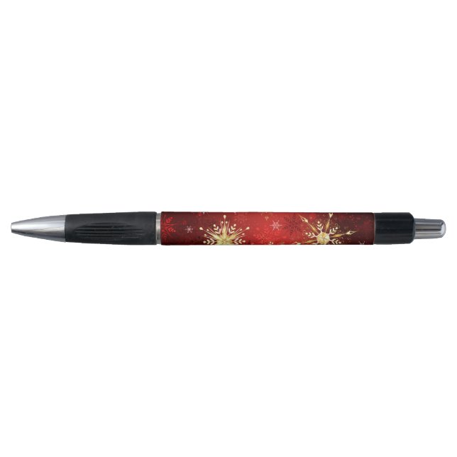 Christmas Golden Snowflakes on Red Background Pen (Front)