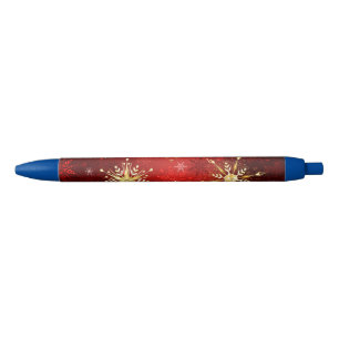 Christmas Golden Snowflakes on Red Background Pen
