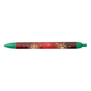 Christmas Golden Snowflakes on Red Background Pen
