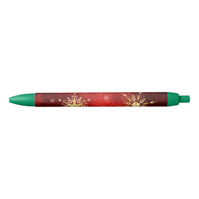 Christmas Golden Snowflakes on Red Background Pen (Front)