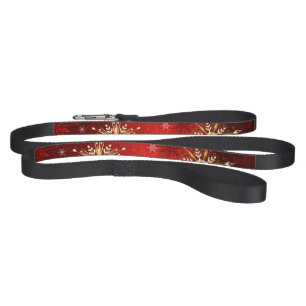 Christmas Golden Snowflakes on Red Background Pet Leash