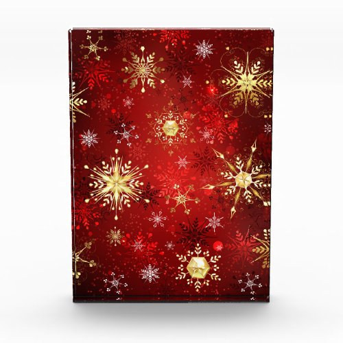 Christmas Golden Snowflakes on Red Background Photo Block