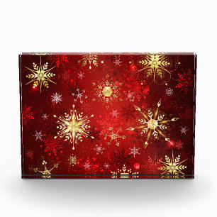 Christmas Golden Snowflakes on Red Background Photo Block
