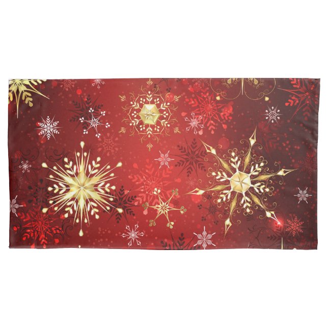 Christmas Golden Snowflakes on Red Background Pillow Case (Front)
