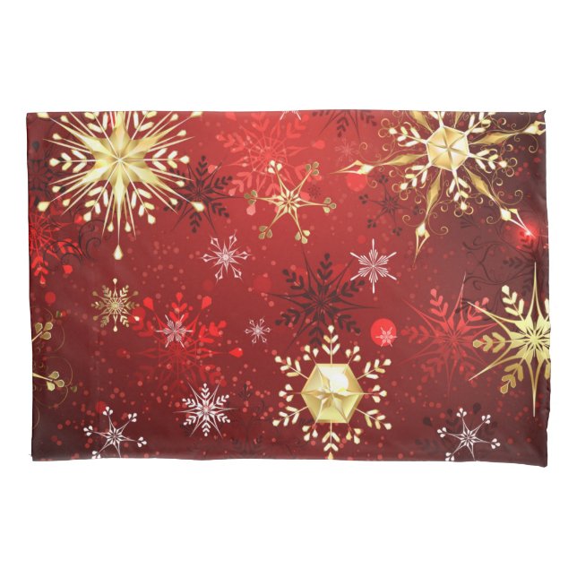 Christmas Golden Snowflakes on Red Background Pillow Case (Front)