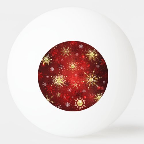 Christmas Golden Snowflakes on Red Background Ping Pong Ball