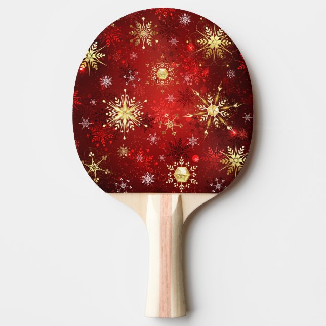 Christmas Golden Snowflakes on Red Background Ping Pong Paddle (Front)