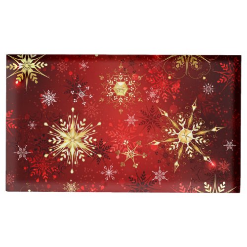 Christmas Golden Snowflakes on Red Background Place Card Holder