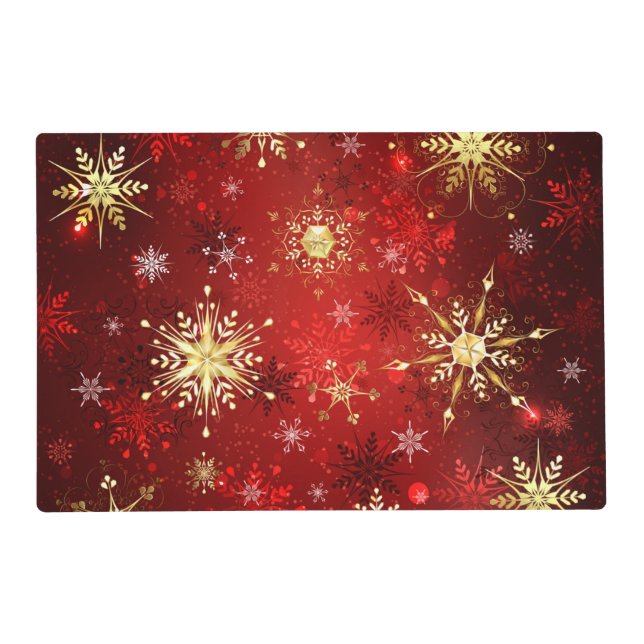Christmas Golden Snowflakes on Red Background Placemat (Front)