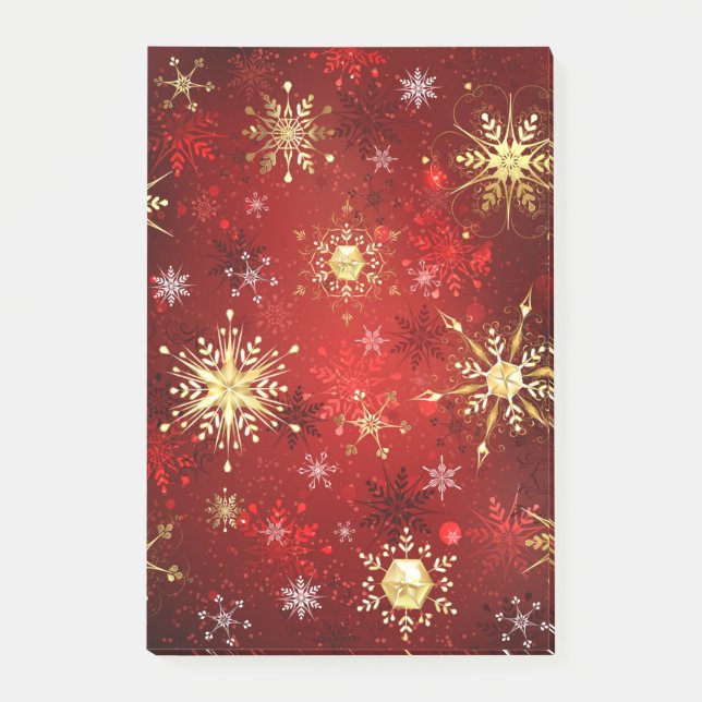 Christmas Golden Snowflakes on Red Background Post-it Notes (Front)
