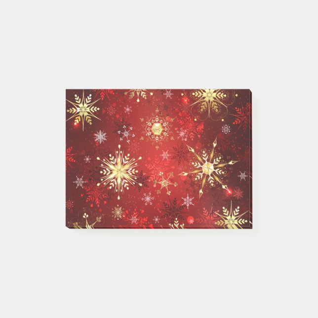 Christmas Golden Snowflakes on Red Background Post-it Notes (Front)