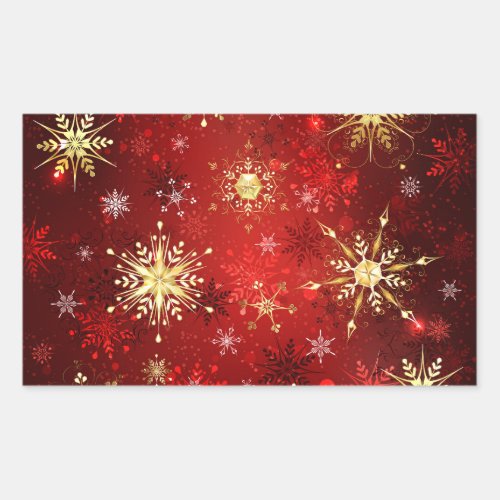 Christmas Golden Snowflakes on Red Background Rectangular Sticker