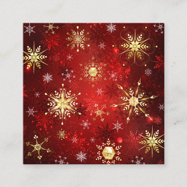 Christmas Golden Snowflakes on Red Background Referral Card (Front)