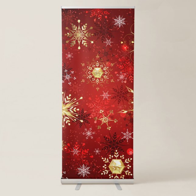Christmas Golden Snowflakes on Red Background Retractable Banner (Front)