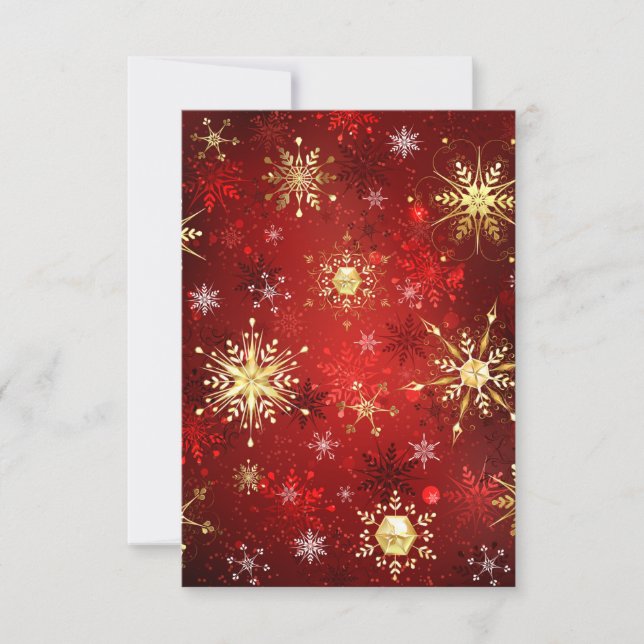 Christmas Golden Snowflakes on Red Background RSVP Card (Front)