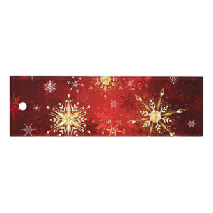 Christmas Golden Snowflakes on Red Background Ruler