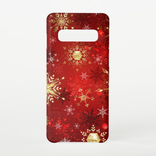 Christmas Golden Snowflakes on Red Background Samsung Galaxy S10 Case